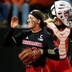 Nebraska's Jordy Frahm (98) celebrates during the college softball game between the Oklahoma State University Cowgirls and the Nebraska Cornhuskers.