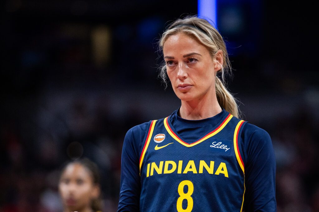Indiana Fever guard Sophie Cunningham (8) in the second half against the Los Angeles Sparks at Gainbridge Fieldhouse.