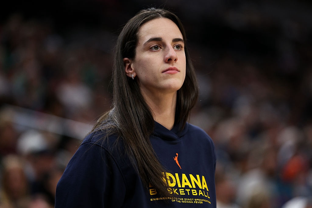 Caitlin Clark #22 of the Indiana Fever looks on during the third quarter of the championship game of the 2025 Commissioners Cup against the Minnesota Lynx at Target Center on July 1, 2025 in Minneapolis, Minnesota.