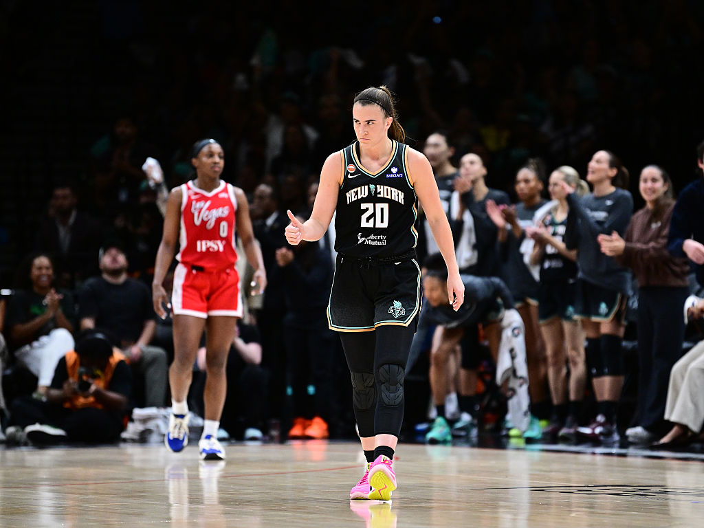 Sabrina Ionescu #20 of the New York Liberty looks on during the game against the Las Vegas Aces during the 2026 WNBA Commissioner's Cup Game on June 30, 2026 at Barclays Center in Brooklyn, New York ahead of tonight's Liberty vs Aces game.
