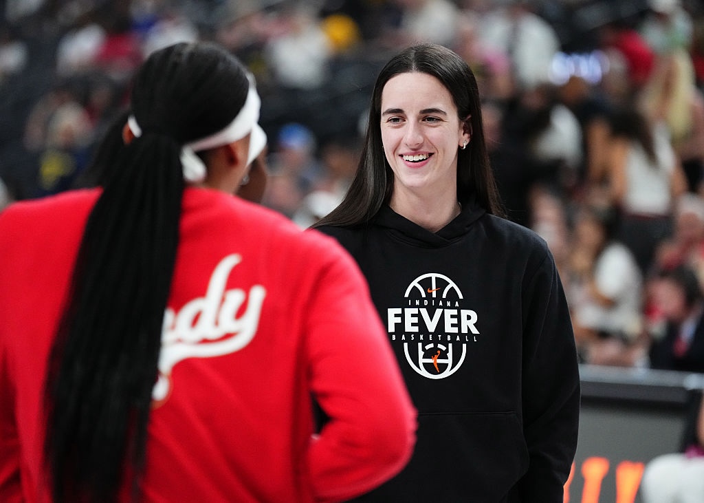 Caitlin Clark #22 of the Indiana Fever smiles before the game against the Las Vegas Aces on July 5, 2026 at T-Mobile Arena in Las Vegas, Nevada.