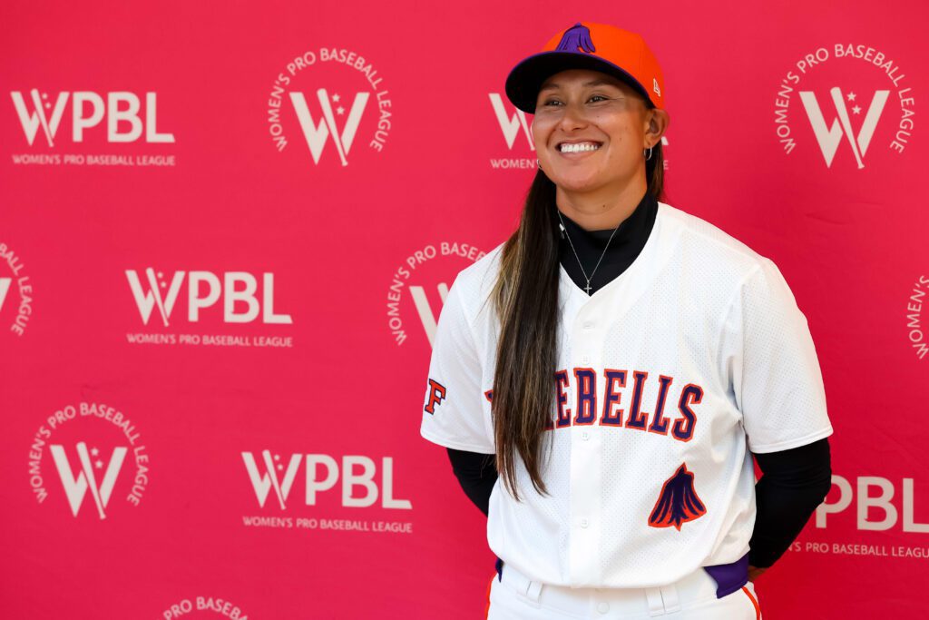 Kelsie Whitmore of the San Fransisco Firebells poses for a photograph at the WPBL team launch at New Era Flagship Store.