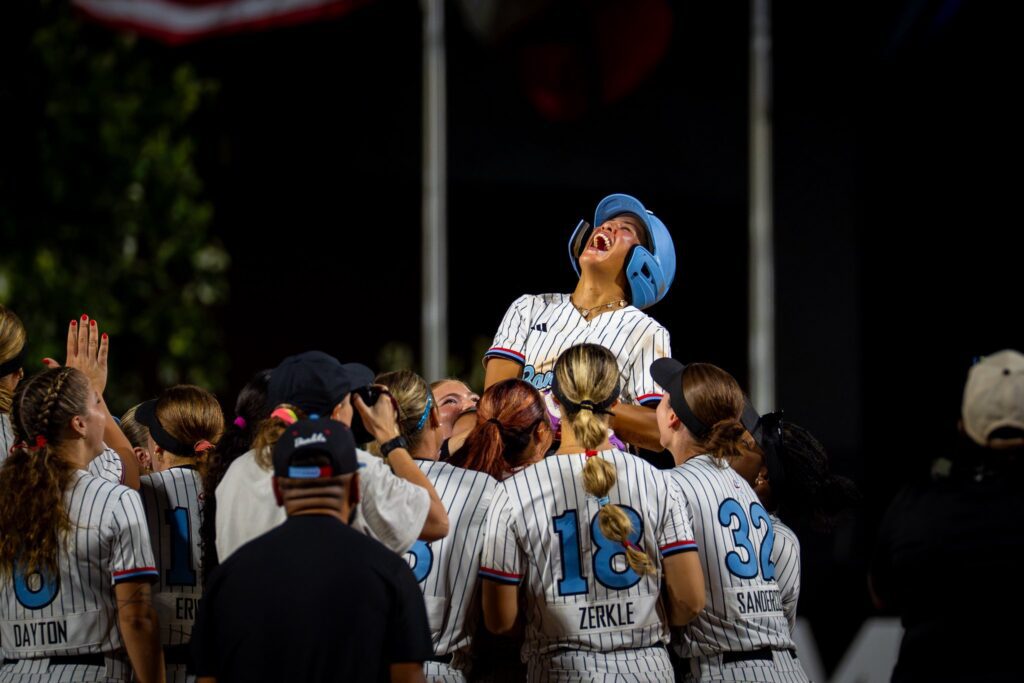 The Chicago Bandits celebrate after beating the Portland Cascade to advance to the 2026 AUSL championship series.