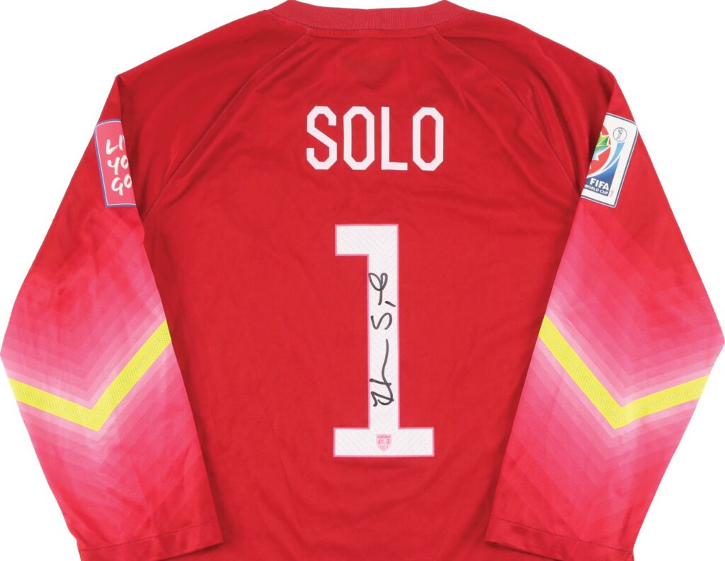 Tight shot of Hope Solo's 2015 FIFA Women's World Cup Final Signed Match Worn Jersey.