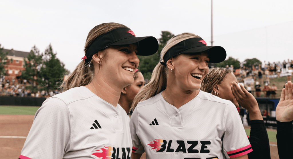 Reese Atwood and Karlyn Pickens celebrating after a Carolina Blaze game.