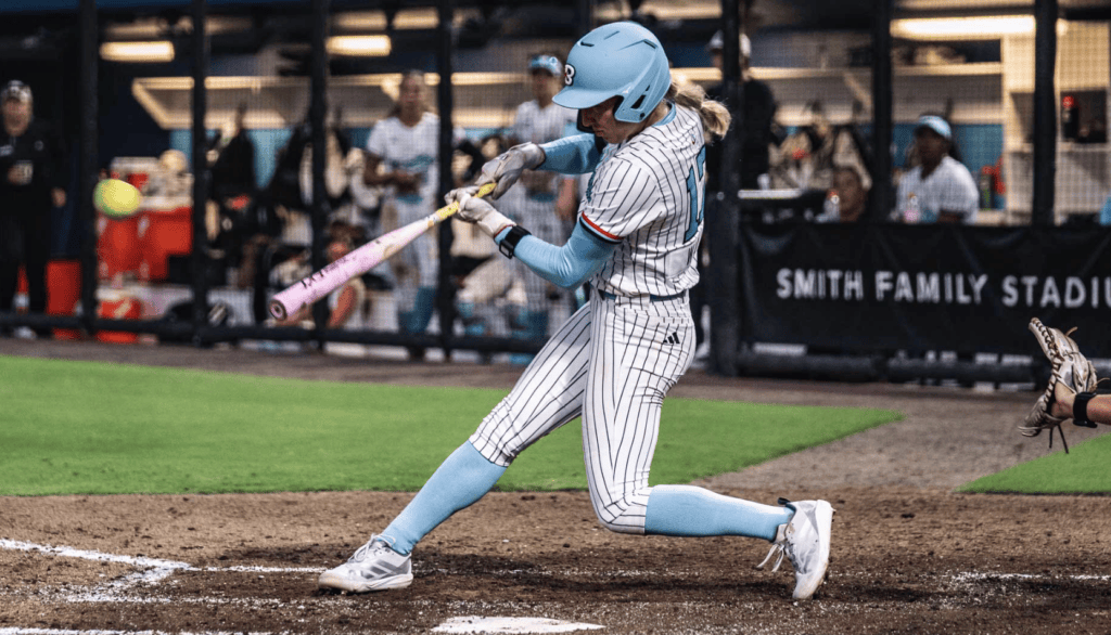 Skylar Wallace hits a pitch at home plate for the Chicago Bandits.