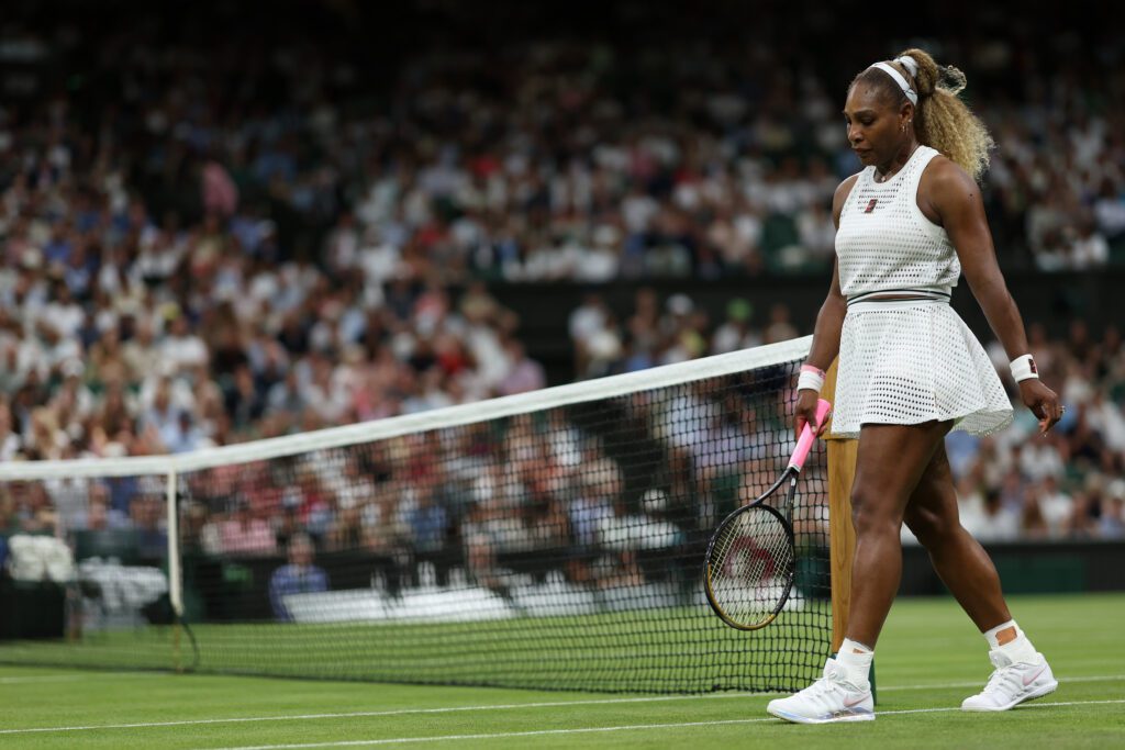 Serena Williams (USA) changes ends during a second set tiebreaker against Maya Joint (AUS) (not pictured) on day two of The Championships Wimbledon 2026.