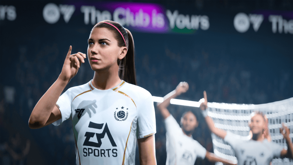 EA SPORTS FC screenshot featuring USWNT star Alex Morgan doing her signature teacup celly.