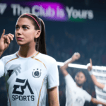 EA SPORTS FC screenshot featuring USWNT star Alex Morgan doing her signature teacup celly.