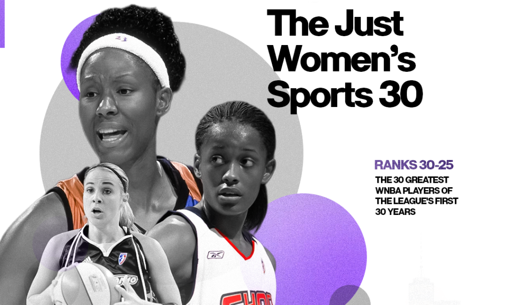 Half Past Noon graphic displaying the 30 best WNBA players of all time based on career stats.
