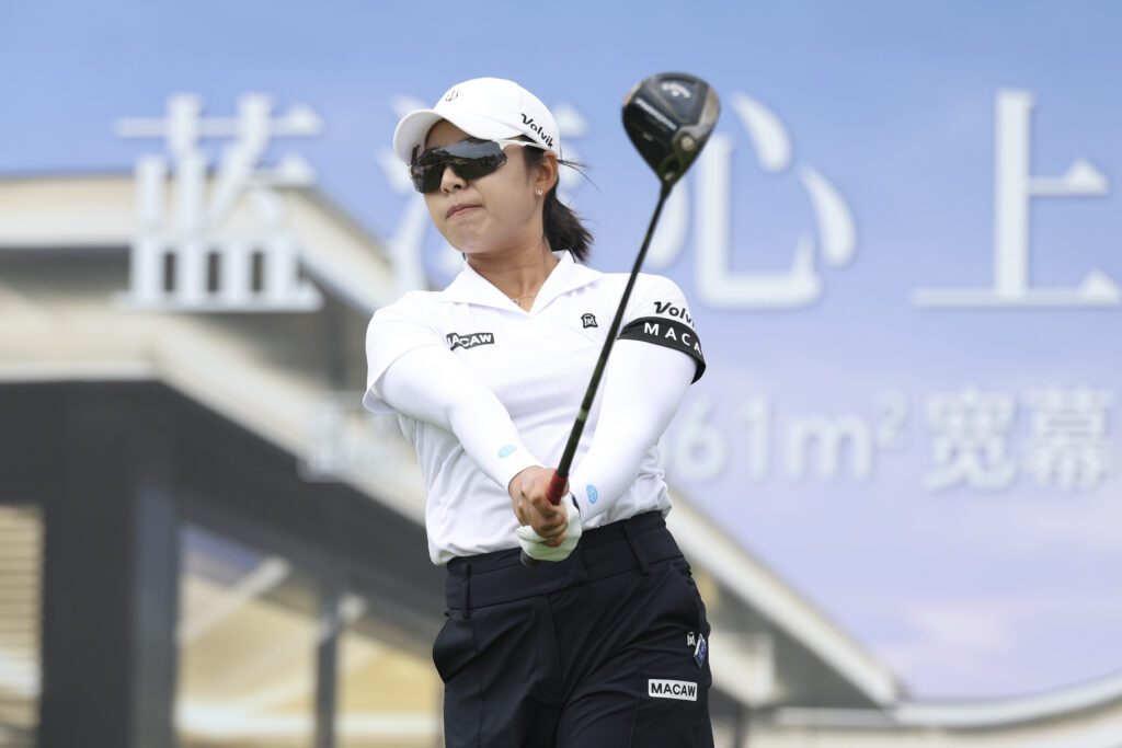 Lee Mi Hyang of Republic of Korea plays a tee shot on the 3rd hole during the third round of the Blue Bay LPGA 2026 at Jian Lake Blue Bay Golf Course on March 07, 2026 in Hainan Island, China.