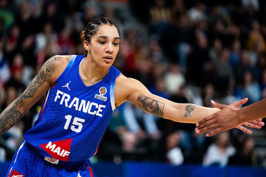 Gabby Williams of France reacts during the Women's World Cup 2026 Qualifier between Columbia and France at the Astroballe.