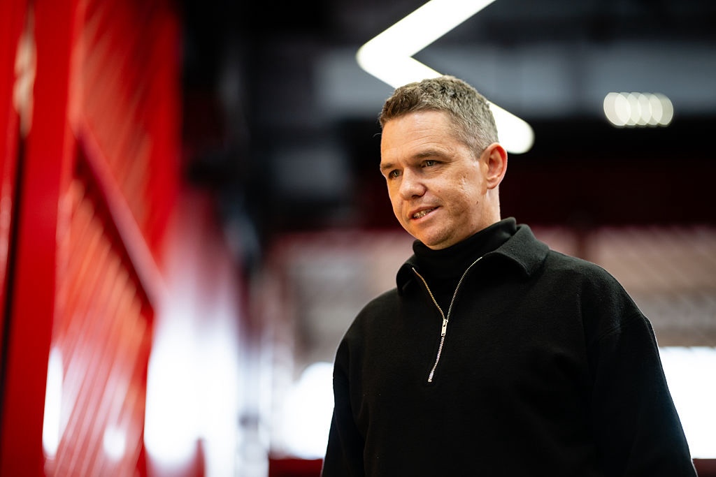 Marc Skinner, Manager of Manchester United arrives at the stadium prior to the Barclays Women's Super League match between Manchester United and Manchester City.