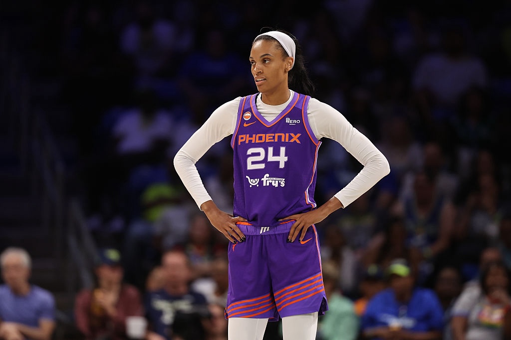 DeWanna Bonner #24 of the Phoenix Mercury looks on during the first half against the Dallas Wings at College Park Center.