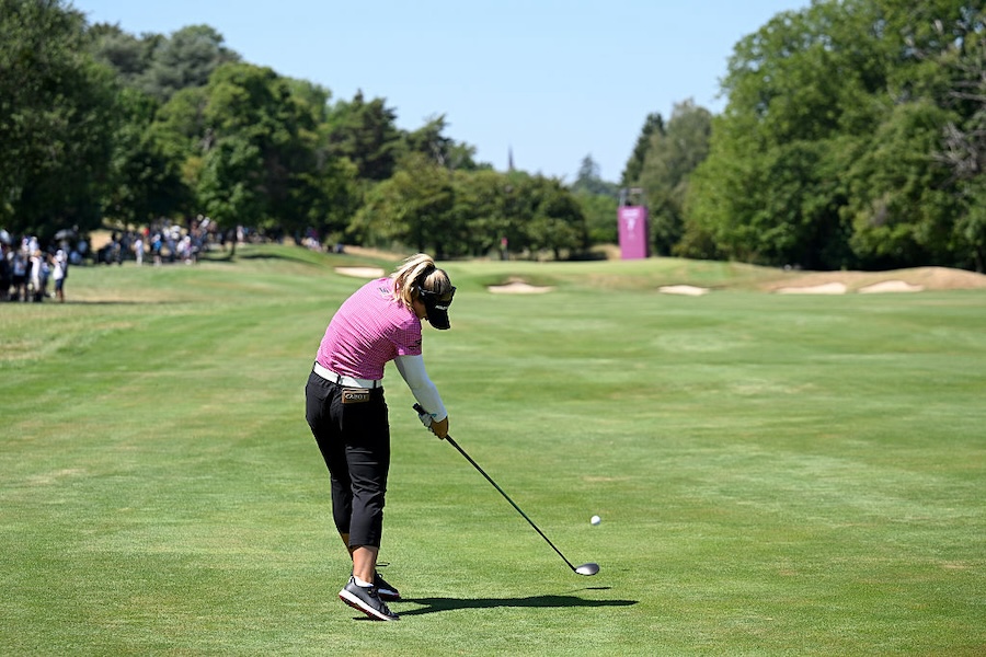 Brooke M. Henderson of Canada plays her second shot on the seventh hole during the final round of The Amundi Evian Championship 2026.