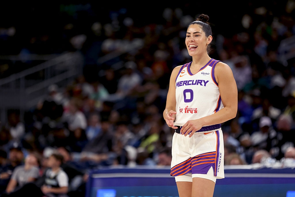 Kelsey Plum #0 of the Phoenix Mercury looks on during the game against the Chicago Sky at Wintrust Arena.