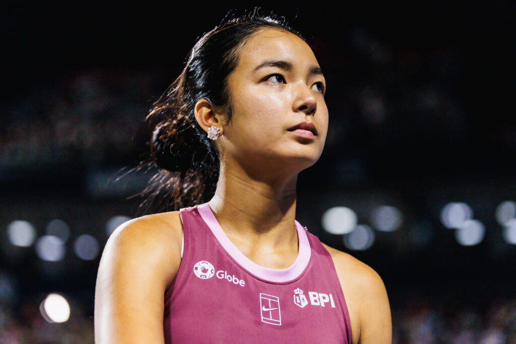 Tennis pro Alex Eala (PHI) is seen during a women's singles round-of-16 match at the WTA 1000 National Bank Open on August 09, 2026 at Sobeys Stadium in Toronto.