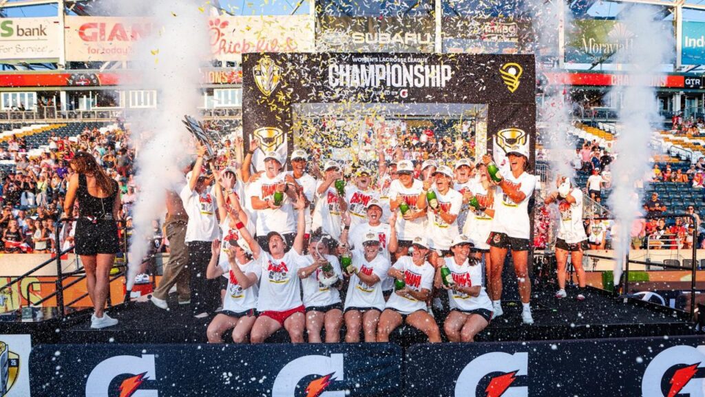 The maryland Charm celebrate their first-ever WLL Championship.
