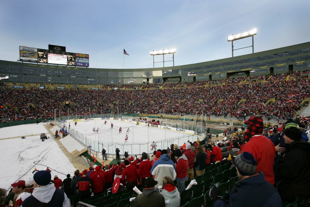 The Ohio State Buckeyes take on the Wisconsin Badgers during the Frozen Tundra Classic at Lambeau Field.
