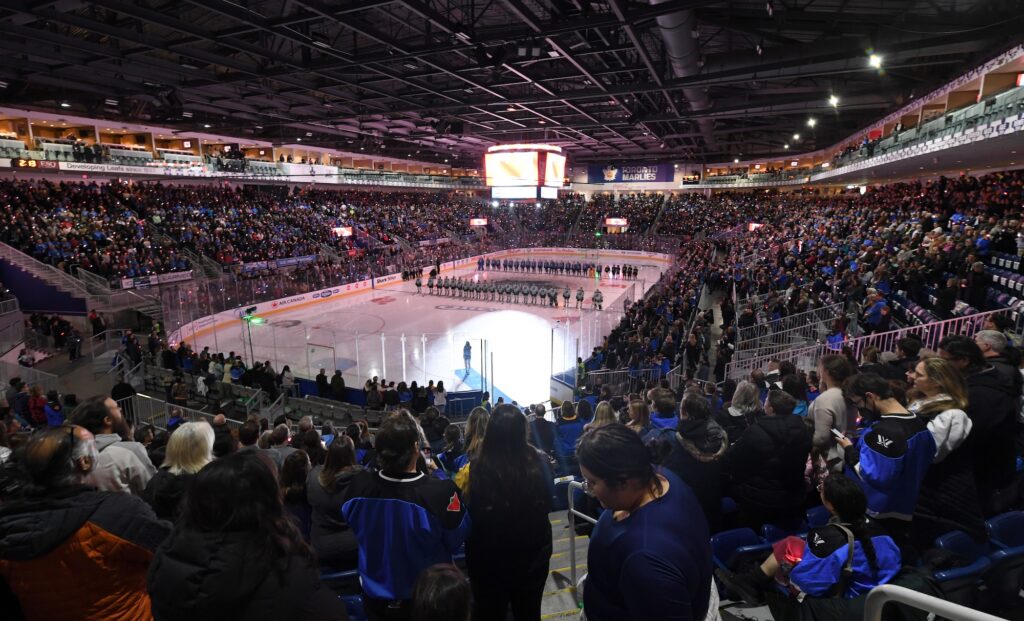 A general view of the Coca Cola Coliseu during anthems before the Boston Fleet play the Toronto Sceptres at Coca-Cola Coliseum.