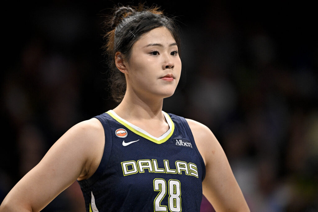 Dallas Wings center Li Yueru (28) looks on during the second half against the Seattle Storm at College Park Center.