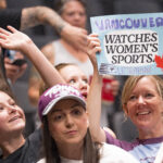 Fans in the stands prior to the start of a game between the Toronto Tempo and Portland Fire at Rogers Arena.