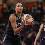 Minnesota Lynx forward Napheesa Collier (24) goes to the free throw line against the Atlanta Dream.