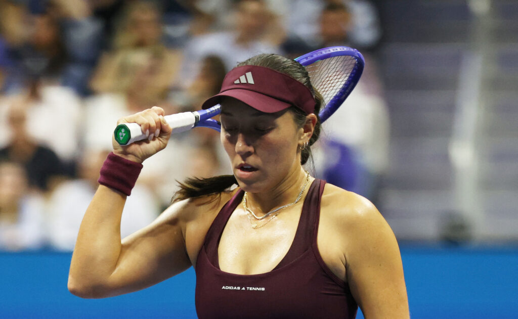 Jessica Pegula of the U.S. reacts during the second set of her semi final match against Belarus' Aryna Sabalenka.