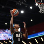 Atlanta Dream forward Angel Reese (5) shoots a layup during the second quarter against the Connecticut Sun at Gateway Center Arena at College Park.