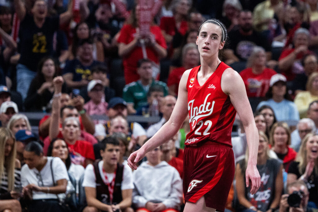 Indiana Fever guard Caitlin Clark (22) in the second half against the Washington Mystics at Gainbridge Fieldhouse.