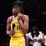Los Angeles Sparks forward Nneka Ogwumike (30) is honored after her last WNBA game after defeated by Golden State Valkyries at Crypto.com Arena.