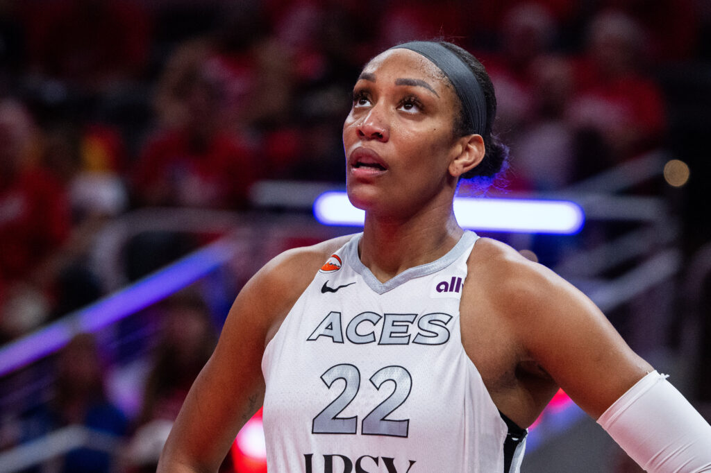Las Vegas Aces center A'ja Wilson (22) during game two of the first round for the 2026 WNBA Playoffs against the Indiana Fever at Gainbridge Fieldhouse.