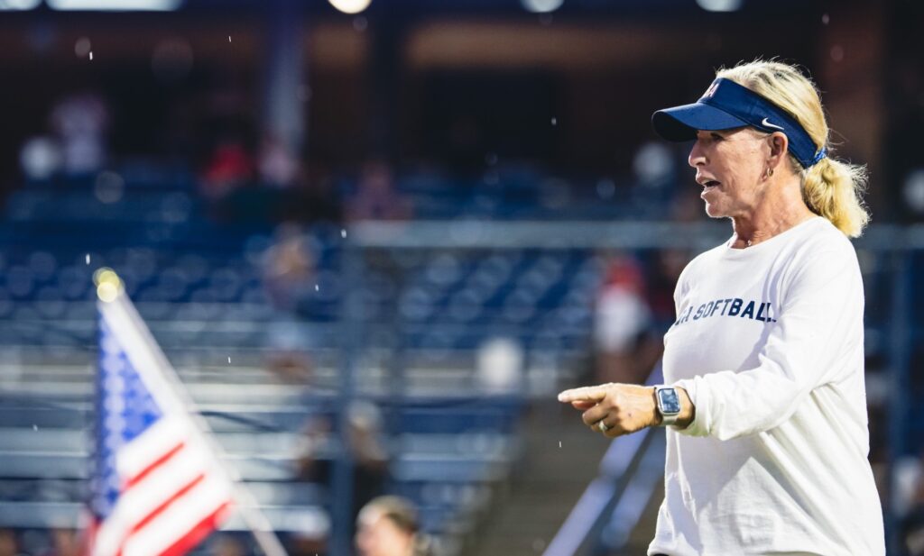 Patty Gasso coaches USA Softball at the WBSC Women's Softball World Cup.