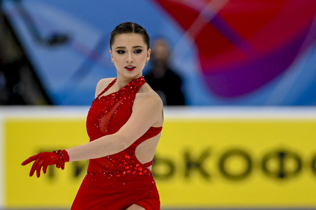 Russian Olympic figure skater Kamila Valiyeva performs during the sixth stage women's short program of the Rostelecom Grand Prix Russia at the Megasport Arena in Moscow.
