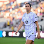 Savannah DeMelo #7 of Racing Louisville FC looks on during halftime against San Diego Wave FC at Snapdragon Stadium on August 24, 2025 in San Diego, California.