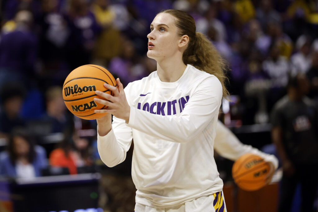 Kate Koval #13 of the LSU Tigers warms up prior to a game against the Texas Tech Lady Raiders in the second round of the 2026 NCAA Women's Basketball Tournament.