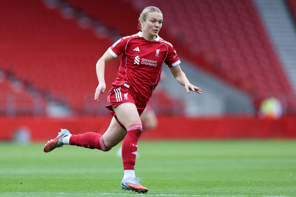 Beata Olsson of Liverpool looks on during the Adobe Women's FA Cup Semi Final match between Liverpool and Brighton & Hove Albion at BrewDog Stadium.