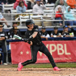 Ashton Lansdell #1 of the Los Angeles Queens bats during the third inning of the Women's Pro Baseball League Opening Day game against the New York Heights at Robin Roberts Field on August 01, 2026 in Springfield, Illinois.