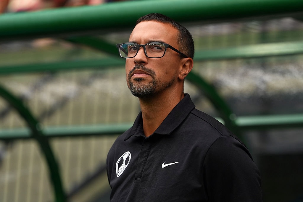 Seb Hines, Head Coach of Orlando Pride, looks on prior to the NWSL match between Portland Thorns FC and Orlando Pride at Providence Park.