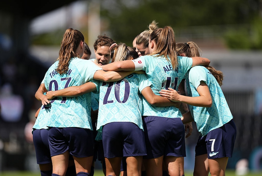 London City Lionesses' players celebrates after Danielle van de Donk (obscured) scored a goal during the pre-season friendly match at the CopperJax Community Stadium, Bromley. Picture date: Sunday August 23, 2026.
