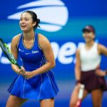 Alexandra Eala reacts during a Stars of the Open match against Iva Jovic during Fan Week as part of the 2026 US Open at USTA Billie Jean King National Tennis Center.