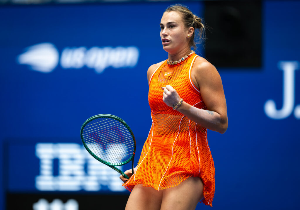 Aryna Sabalenka in action against Camila Osorio of Colombia in the first round on Day 2 of the US Open at USTA Billie Jean King National Tennis Center on August 31, 2026 in New York City.