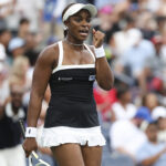 Sloane Stephens reacts against Clara Tauson during a Women's Singles match on Day Two of the 2026 US Open at USTA Billie Jean King National Tennis Center on Monday.