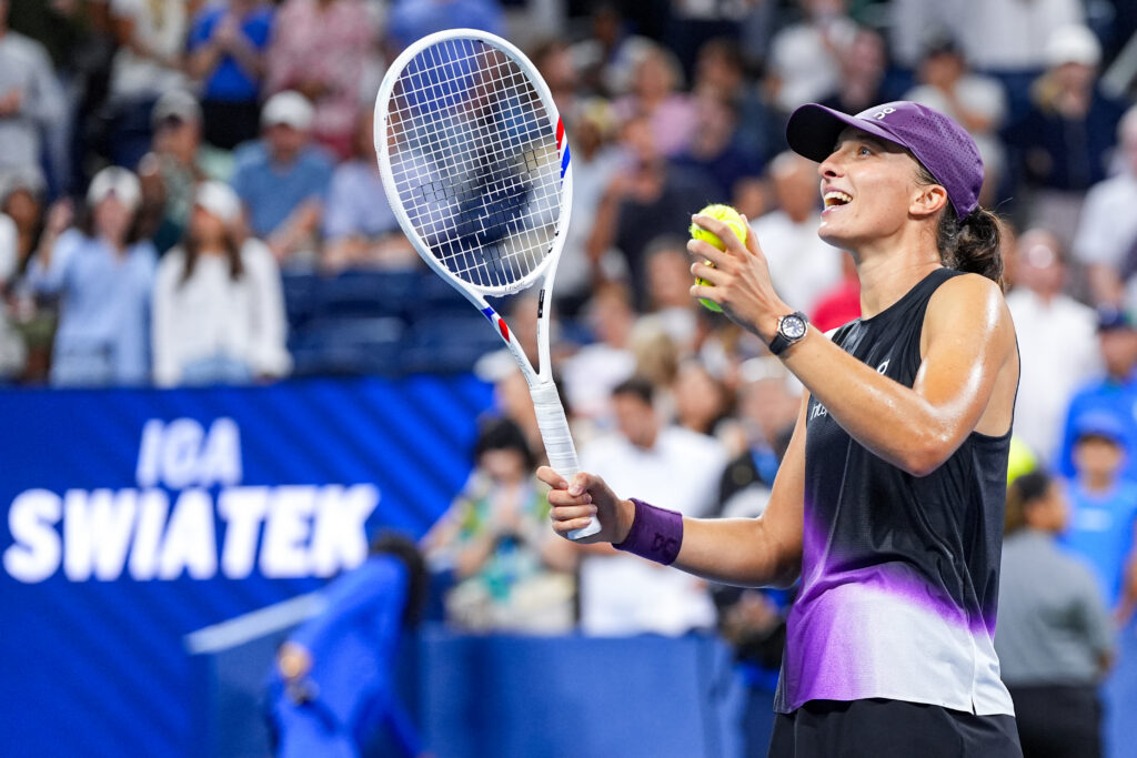 Iga Swiatek smiles after a Women's Singles match on Day Two of the 2026 US Open at USTA Billie Jean King National Tennis Center on Monday.