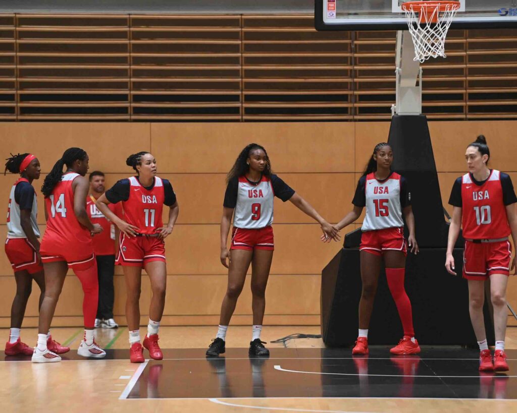 The USA Women’s National Team looks on during practice as part of the FIBA Women’s World Cup on September 1, 2026 in Berlin, Germany.