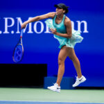 Madison Keys of the United States in action against Alina Korneeva in the first round on Day 3 of the US Open at USTA Billie Jean King National Tennis Center.