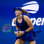 Mirra Andreeva in action against Janice Tjen of Indonesia in the first round on Day 3 of the US Open at USTA Billie Jean King National Tennis Center on September 01, 2026 in New York City.