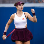 Iva Jovic of the United States in action against Magdalena Frech of Poland in the first round on Day 4 of the US Open at USTA Billie Jean King National Tennis Center.