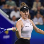 Linda Noskova in action against Lanlana Tararudee during a Women's Singles match on Day Four of the 2026 US Open at USTA Billie Jean King National Tennis Center.