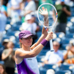 Iga Swiatek of Poland celebrates defeating Nadia Podoroska of Argentina in the second round on Day 5 of the US Open at USTA Billie Jean King National Tennis Center.